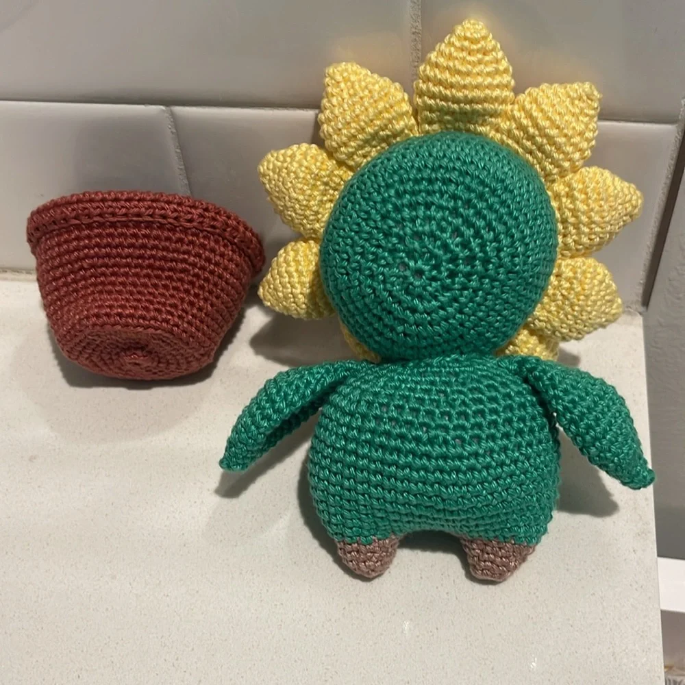 Flower Child Sunflower Bear Hand Crafted Figure and Pot Amigurumi Crochet Decor - Picture 9 of 13